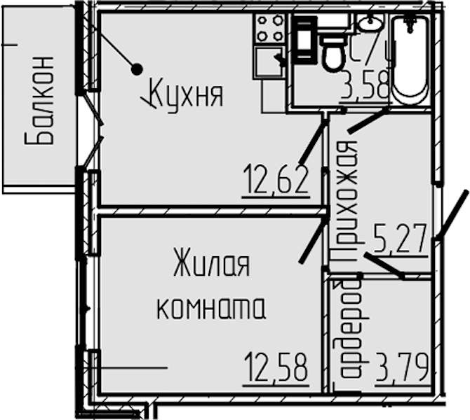 1-комнатная квартира 39.09 м², 7/8 эт., ЖК «SERTOLOVO PARK»